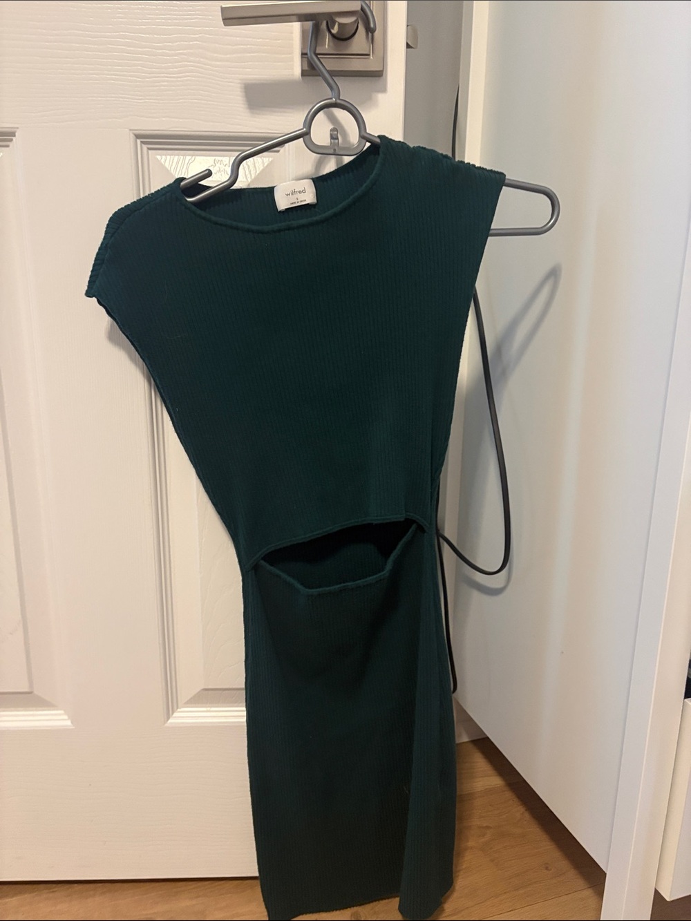 Aritzia Wilfred Dark Green Cutout Ribbed Mini Dress